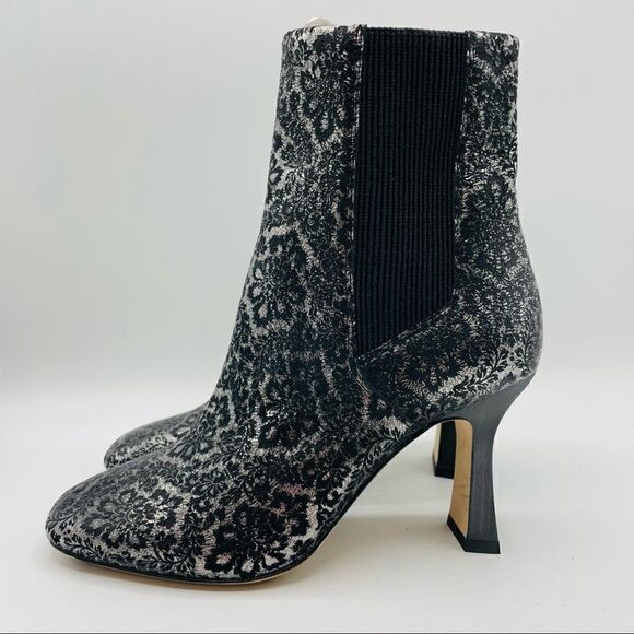 NWT - Donald J. Pliner Rhys Metallic Silver Leather Floral Brocade Ankle Boots - Picture 1 of 5